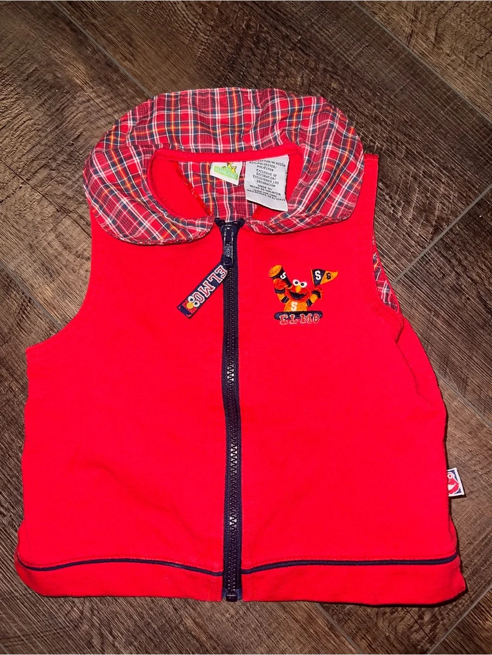 Sesame Street Red Fleece Vest with Plaid Collar